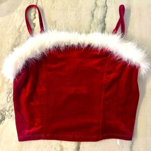 Wallflower Velvet top with white faux fur